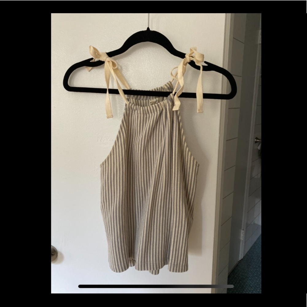 Madewell blue-and-white striped tank with ties, size small